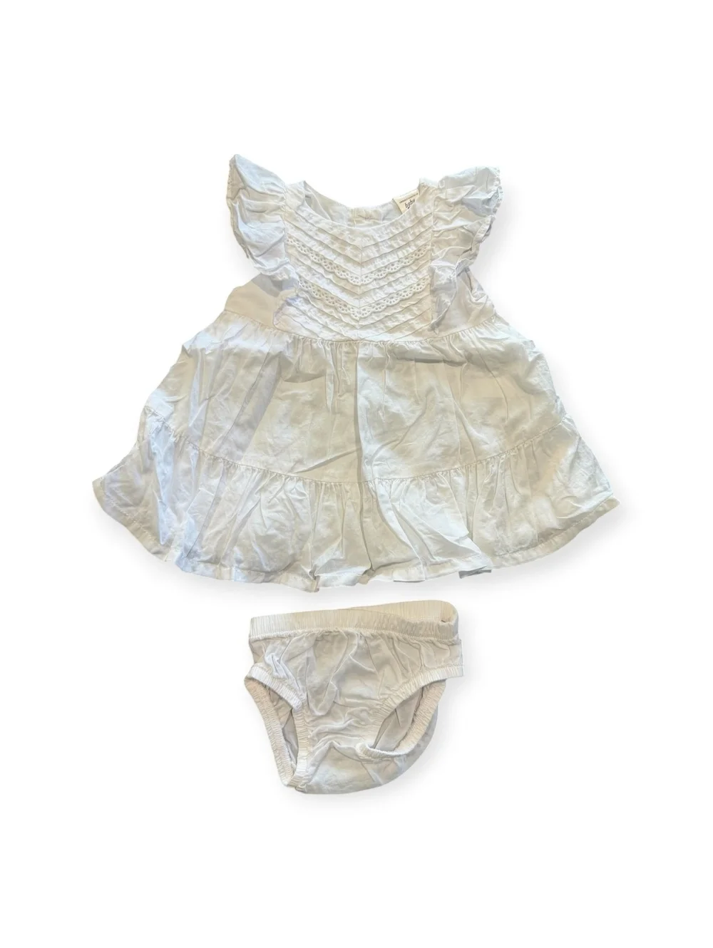 Baby B'gosh White Cotton Dress with Matching Diaper Cover, Size 3 Months